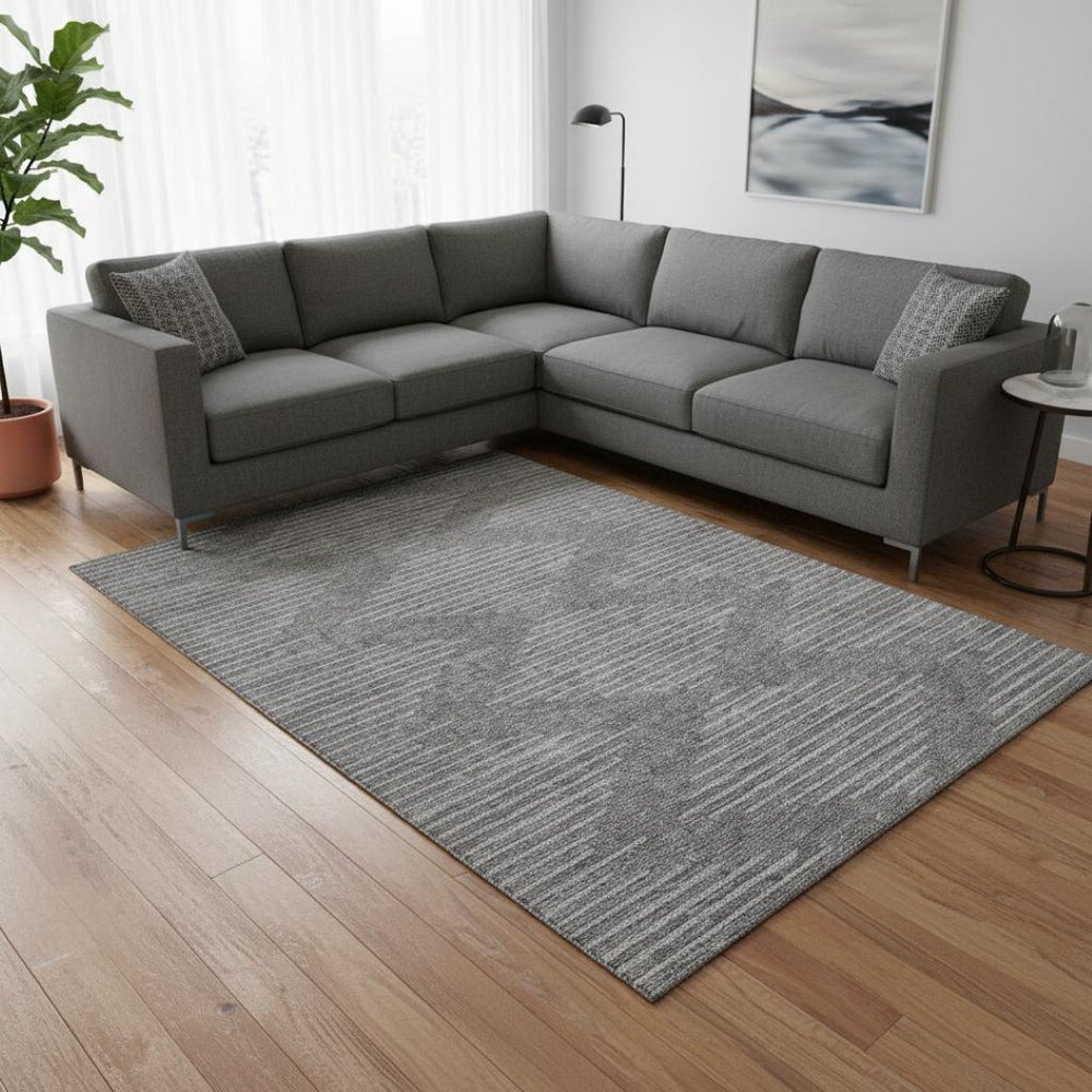 HomeRoots 9' X 12' Stylish Charcoal & Silver Geometric Washable Area Rug with UV Protection for High-Traffic Spaces 679707