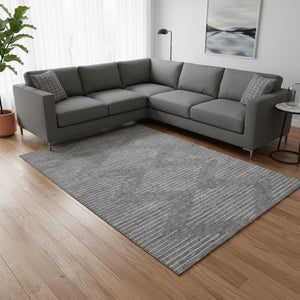 HomeRoots 9' X 12' Stylish Charcoal & Silver Geometric Washable Area Rug with UV Protection for High-Traffic Spaces 679707