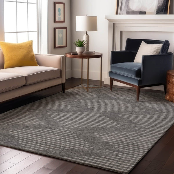 HomeRoots 9' X 12' Stylish Charcoal & Silver Geometric Washable Area Rug with UV Protection for High-Traffic Spaces 679707