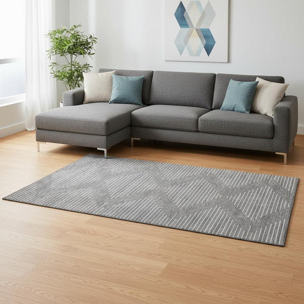 HomeRoots 10' X 14' Stylish Charcoal & Silver Geometric Washable Area Rug - Durable, UV Protected & Easy Care 679708
