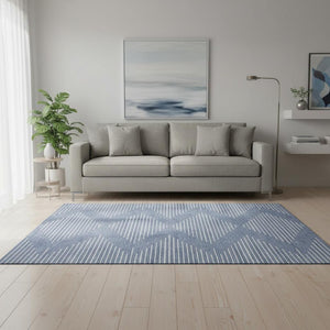 HomeRoots 5' X 8' Denim Blue & Ivory Geometric Washable Area Rug with UV Protection for Stylish Comfort 679710
