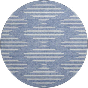 HomeRoots 8' Denim Blue Round Rug with Ivory Geometric Design - UV Resistant, Stain Repellent & Washable 679711