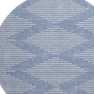 HomeRoots 8' Denim Blue Round Rug with Ivory Geometric Design - UV Resistant, Stain Repellent & Washable 679711