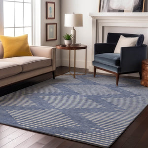 HomeRoots 8' X 10' Stylish Denim Blue & Ivory Geometric Washable Area Rug with UV Protection & Durability 679712