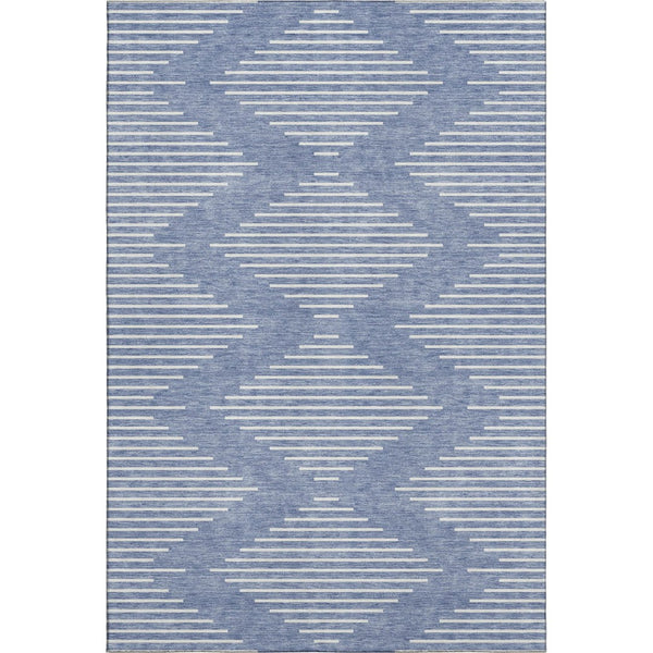 HomeRoots 8' X 10' Stylish Denim Blue & Ivory Geometric Washable Area Rug with UV Protection & Durability 679712