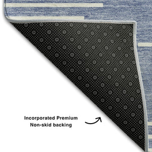 HomeRoots 8' X 10' Stylish Denim Blue & Ivory Geometric Washable Area Rug with UV Protection & Durability 679712