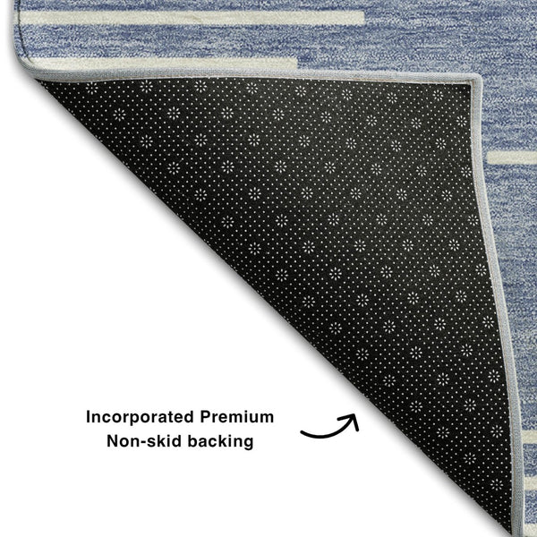 HomeRoots 8' X 10' Stylish Denim Blue & Ivory Geometric Washable Area Rug with UV Protection & Durability 679712