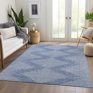 HomeRoots 8' X 10' Stylish Denim Blue & Ivory Geometric Washable Area Rug with UV Protection & Durability 679712