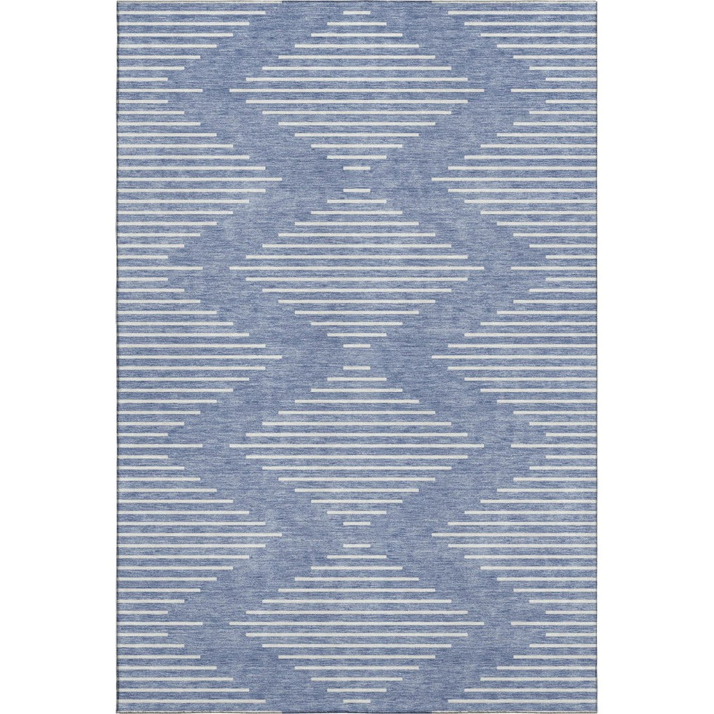 HomeRoots 9' X 12' Denim Blue & Ivory Geometric Area Rug - Washable, UV-Protected, Stain-Resistant Design! 679713