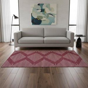 HomeRoots 5' X 8' Burgundy And Ivory Geometric Washable Area Rug - Stylish, Durable, Stain-Resistant & UV Safe! 679716