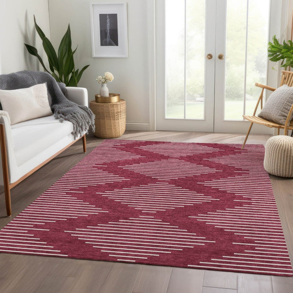 HomeRoots 5' X 8' Burgundy And Ivory Geometric Washable Area Rug - Stylish, Durable, Stain-Resistant & UV Safe! 679716