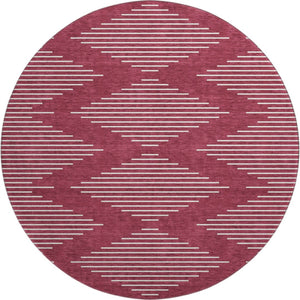 HomeRoots 8' Burgundy and Ivory Geometric Washable Round Rug - Durable, Stylish, UV-Protected for Busy Homes 679717