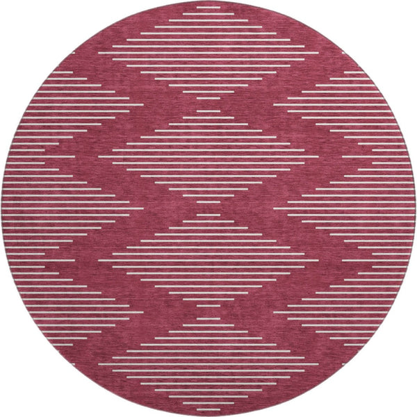 HomeRoots 8' Burgundy and Ivory Geometric Washable Round Rug - Durable, Stylish, UV-Protected for Busy Homes 679717