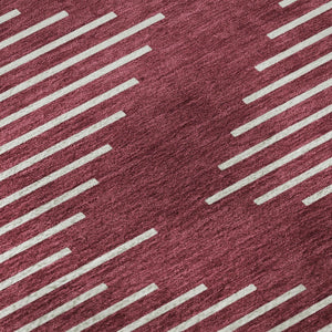 HomeRoots 8' Burgundy and Ivory Geometric Washable Round Rug - Durable, Stylish, UV-Protected for Busy Homes 679717