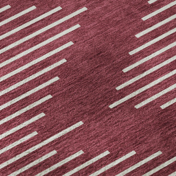 HomeRoots 8' Burgundy and Ivory Geometric Washable Round Rug - Durable, Stylish, UV-Protected for Busy Homes 679717