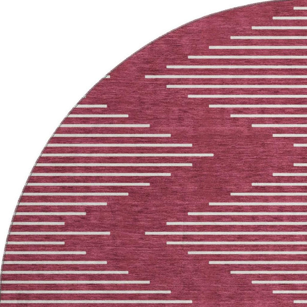 HomeRoots 8' Burgundy and Ivory Geometric Washable Round Rug - Durable, Stylish, UV-Protected for Busy Homes 679717