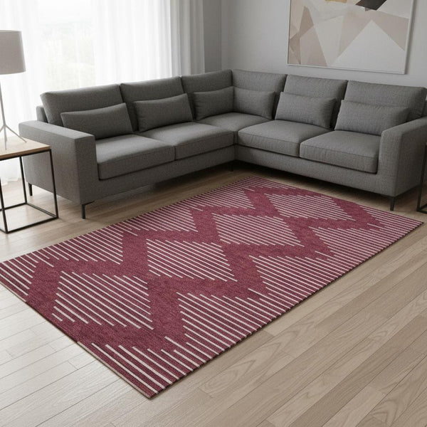 HomeRoots 8' X 10' Burgundy and Ivory Geometric Area Rug - Washable, UV Protected, Stain Resistant for Busy Homes 679718
