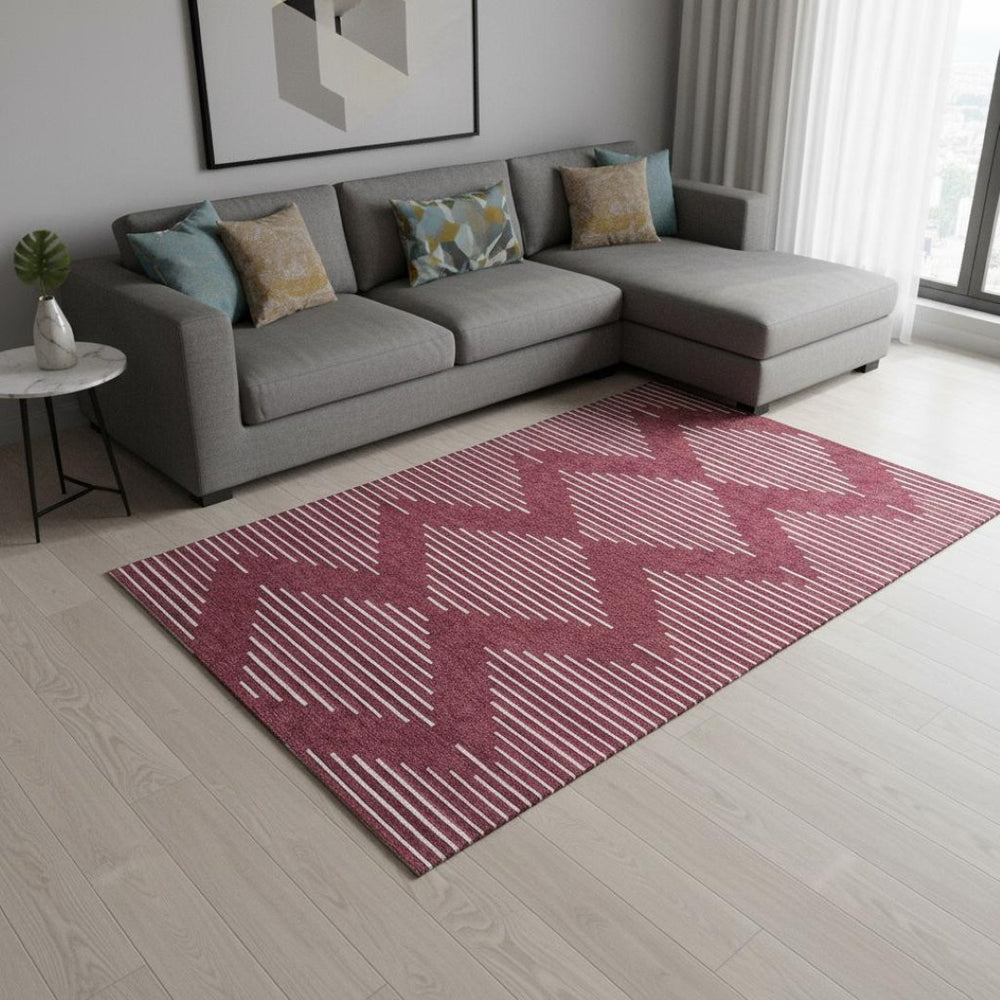 HomeRoots 9' X 12' Burgundy and Ivory Geometric Area Rug - Durable, Washable, UV Protected for Any Space 679719