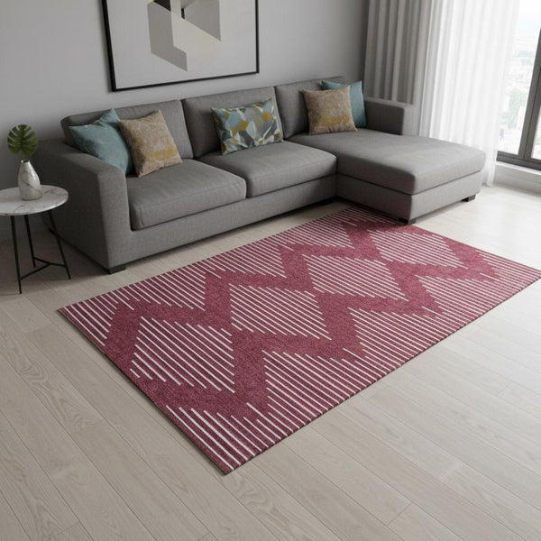 HomeRoots 9' X 12' Burgundy and Ivory Geometric Area Rug - Durable, Washable, UV Protected for Any Space 679719
