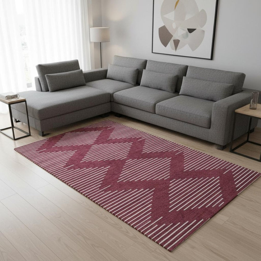 HomeRoots 10' X 14' Burgundy and Ivory Geometric Area Rug - Washable, UV-Protected, Stain-Resistant Design! 679720