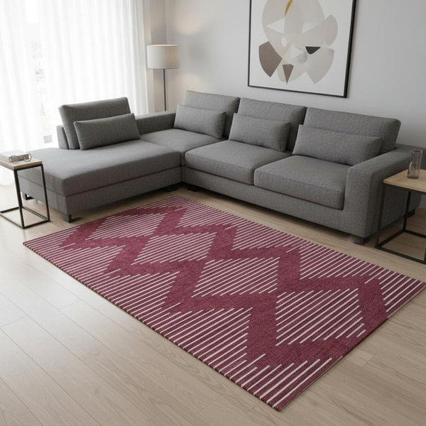 HomeRoots 10' X 14' Burgundy and Ivory Geometric Area Rug - Washable, UV-Protected, Stain-Resistant Design! 679720