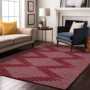 HomeRoots 10' X 14' Burgundy and Ivory Geometric Area Rug - Washable, UV-Protected, Stain-Resistant Design! 679720