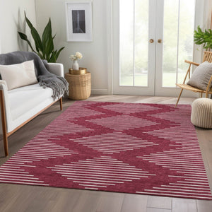 HomeRoots 10' X 14' Burgundy and Ivory Geometric Area Rug - Washable, UV-Protected, Stain-Resistant Design! 679720
