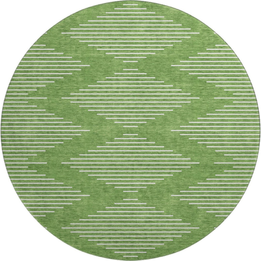 HomeRoots 8' Geometric Round Rug in Green & Ivory - Washable, UV-Protected, Durable Comfort for Any Space 679723