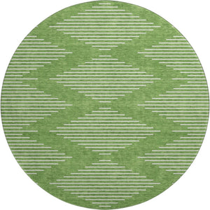 HomeRoots 8' Geometric Round Rug in Green & Ivory - Washable, UV-Protected, Durable Comfort for Any Space 679723