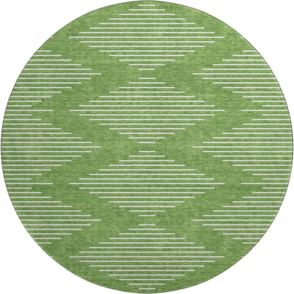 HomeRoots 8' Geometric Round Rug in Green & Ivory - Washable, UV-Protected, Durable Comfort for Any Space 679723