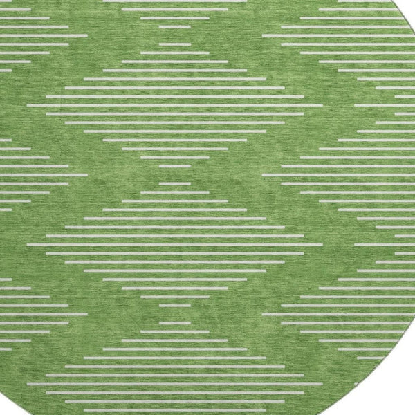 HomeRoots 8' Geometric Round Rug in Green & Ivory - Washable, UV-Protected, Durable Comfort for Any Space 679723