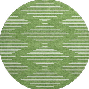 HomeRoots 8' Geometric Round Rug in Green & Ivory - Washable, UV-Protected, Durable Comfort for Any Space 679723