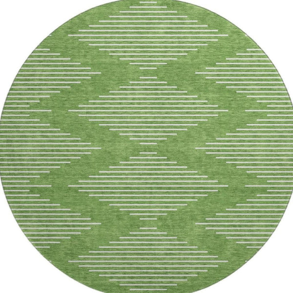 HomeRoots 8' Geometric Round Rug in Green & Ivory - Washable, UV-Protected, Durable Comfort for Any Space 679723