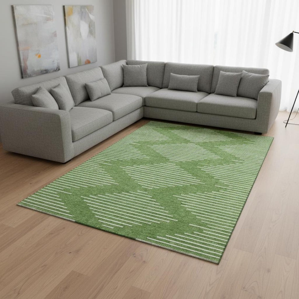 HomeRoots 8' X 10' Washable Green & Ivory Geometric Area Rug with UV Protection for Stylish High-Traffic Spaces 679724