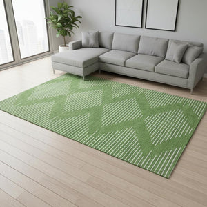 HomeRoots 9' X 12' Green and Ivory Geometric Area Rug - Washable, UV Protected, Stylish & Durable for Any Room 679725
