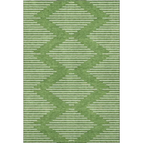 HomeRoots 9' X 12' Green and Ivory Geometric Area Rug - Washable, UV Protected, Stylish & Durable for Any Room 679725