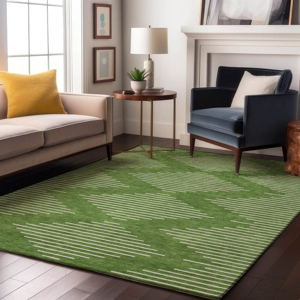 HomeRoots 10' x 14' Green and Ivory Geometric Washable Area Rug – UV Protected, Stain-Resistant, Modern Design 679726