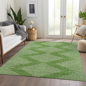 HomeRoots 10' x 14' Green and Ivory Geometric Washable Area Rug – UV Protected, Stain-Resistant, Modern Design 679726