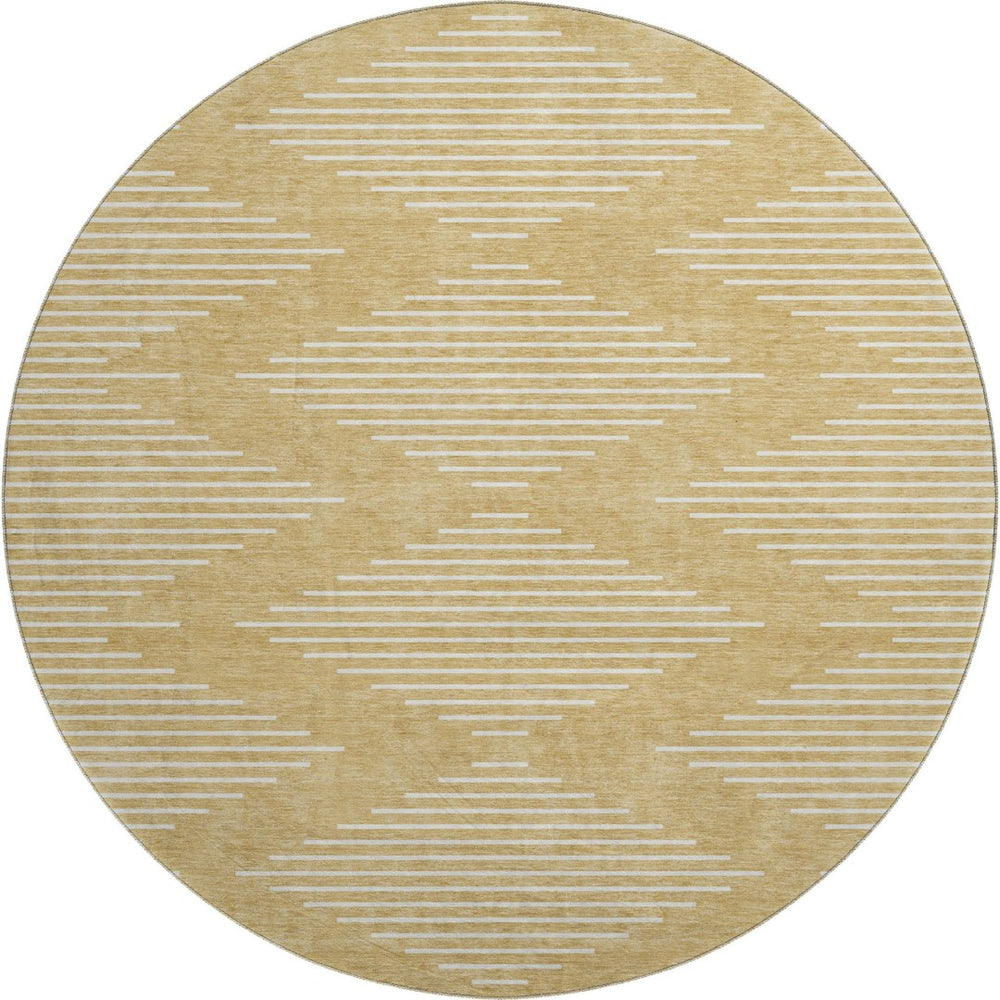 HomeRoots 8' Gold And Ivory Geometric Round Rug – Washable, UV Protected, Stylish for Modern Interiors 679729