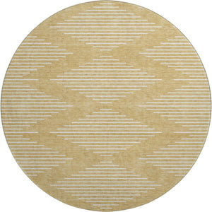 HomeRoots 8' Gold And Ivory Geometric Round Rug – Washable, UV Protected, Stylish for Modern Interiors 679729
