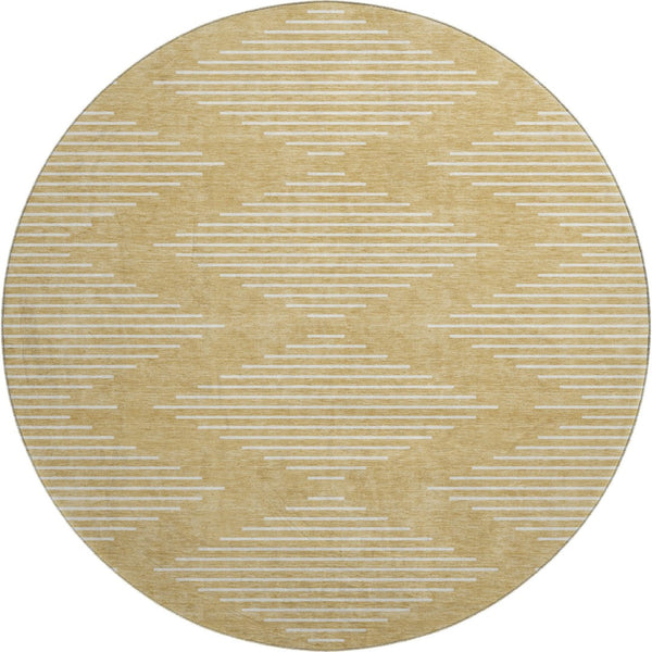 HomeRoots 8' Gold And Ivory Geometric Round Rug – Washable, UV Protected, Stylish for Modern Interiors 679729