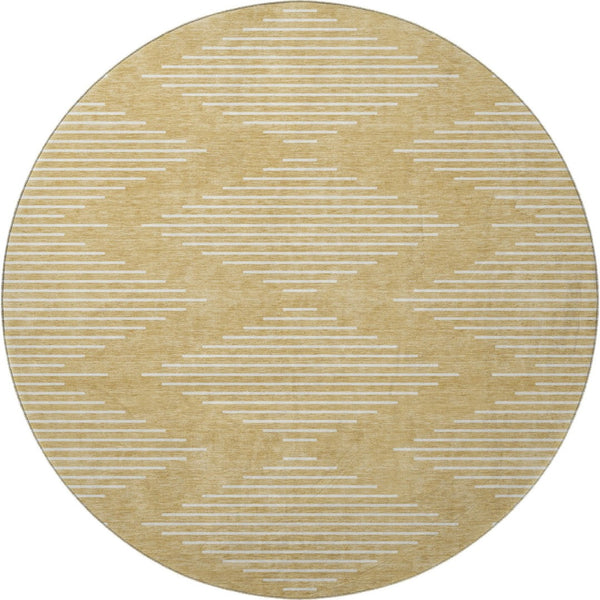HomeRoots 8' Gold And Ivory Geometric Round Rug – Washable, UV Protected, Stylish for Modern Interiors 679729