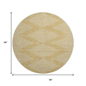 HomeRoots 8' Gold And Ivory Geometric Round Rug – Washable, UV Protected, Stylish for Modern Interiors 679729