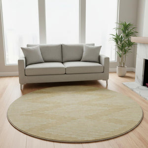 HomeRoots 8' Gold And Ivory Geometric Round Rug – Washable, UV Protected, Stylish for Modern Interiors 679729