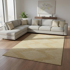 HomeRoots 8' X 10' Gold And Ivory Geometric Area Rug – Washable, Stain Resistant, UV Protected for Stylish Spaces 679730