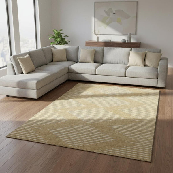 HomeRoots 8' X 10' Gold And Ivory Geometric Area Rug – Washable, Stain Resistant, UV Protected for Stylish Spaces 679730