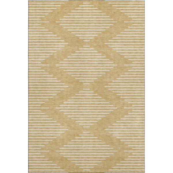 HomeRoots 8' X 10' Gold And Ivory Geometric Area Rug – Washable, Stain Resistant, UV Protected for Stylish Spaces 679730