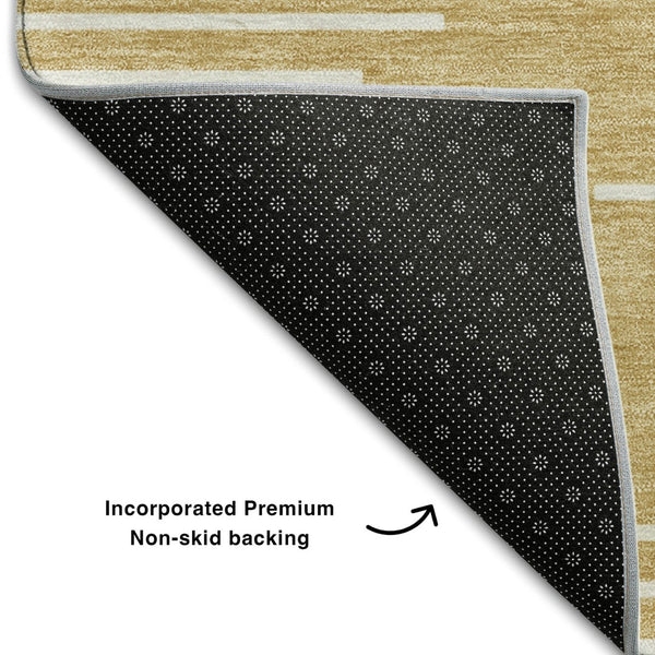 HomeRoots 8' X 10' Gold And Ivory Geometric Area Rug – Washable, Stain Resistant, UV Protected for Stylish Spaces 679730