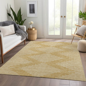 HomeRoots 8' X 10' Gold And Ivory Geometric Area Rug – Washable, Stain Resistant, UV Protected for Stylish Spaces 679730