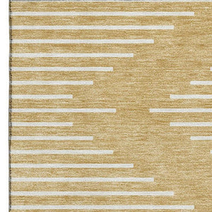 HomeRoots 8' X 10' Gold And Ivory Geometric Area Rug – Washable, Stain Resistant, UV Protected for Stylish Spaces 679730